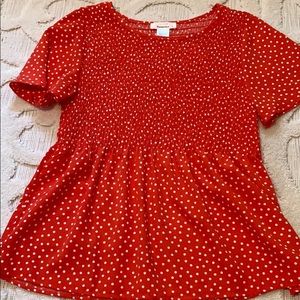 ❤️ Red and White PolkaDot smocked peplum❤️
